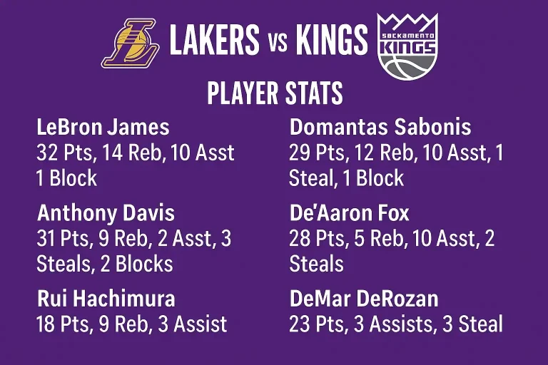 lakers vs sacramento kings match player stats